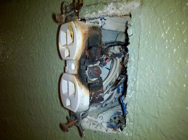 Heat-damaged outlet